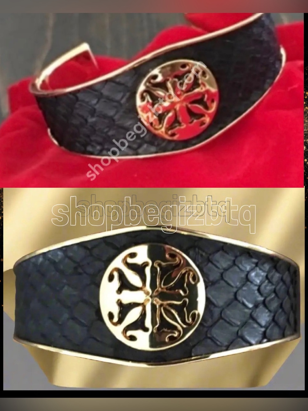 Rustic Cuff Gold Metal & Vegan Leather Cut Black Bracelet  NWOT